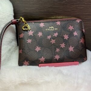 Coach Brown and Pink Star Clutch w/ C bag charm